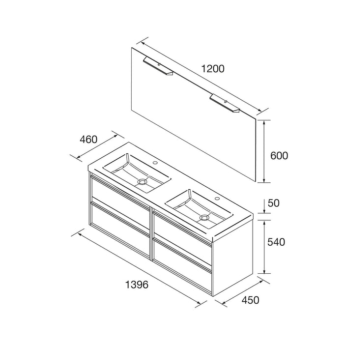 SALGAR 104936 ATTILA Conjunto Mueble de Baño Completo 140 Roble África