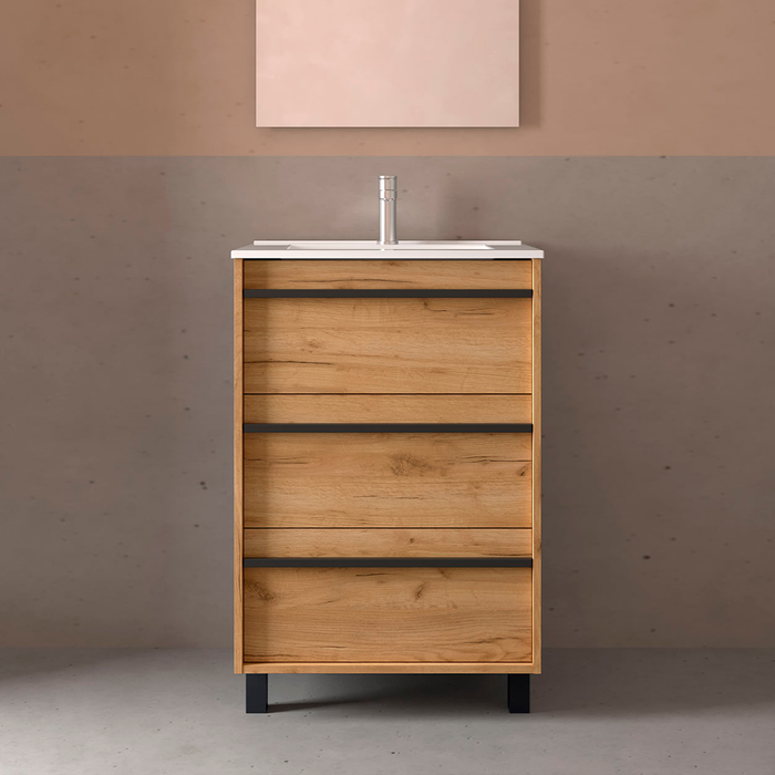 SALGAR ATTILA Mueble de Baño con Lavabo 3 Cajones Color Roble África
