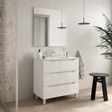 BATHME TRIO Complete Set Bathroom Furniture 3 Drawers White Gloss Color