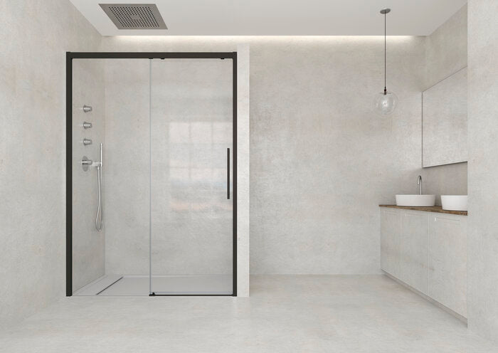 PROFILTEK SA-810 SALMA PLUS Frontal 1 hoja corredera+1 hoja fija. 8 MM Negro Transparente