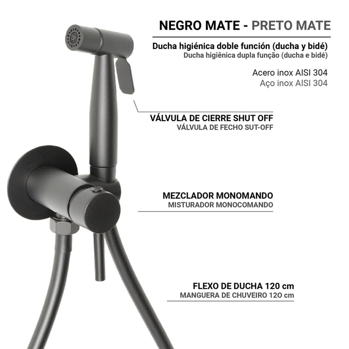 GEDY MXGA1014000 GARDA Ducha higiénica para WC de pared monomando 2 jets negro mate