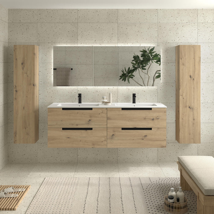 SALGAR 121990 LENI Mueble de Baño 2 pozas Solid Surface 160cm Roble