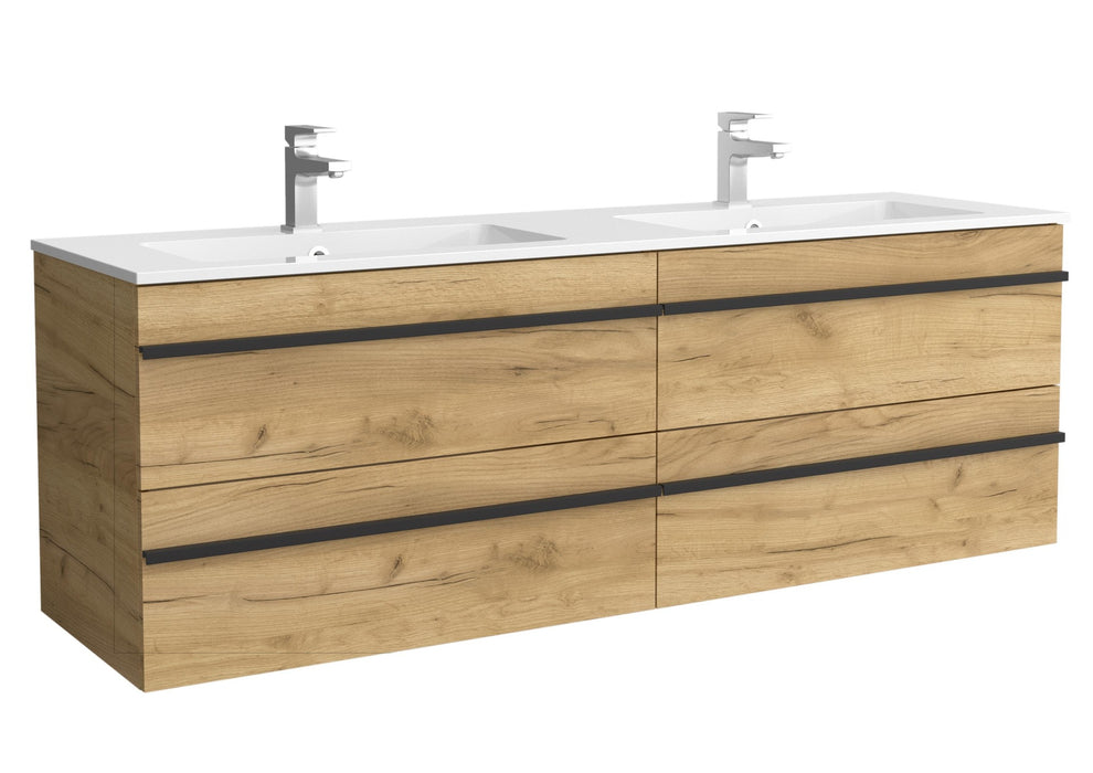 SALGAR 116078 BORN Mueble de Baño 2 pozas Solid Surface 160cm Roble