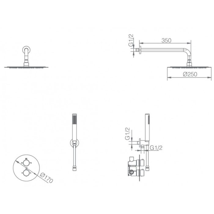 IMEX GTK034 MOSCU Conjunto de Ducha Empotrado Termóstatico Acero
