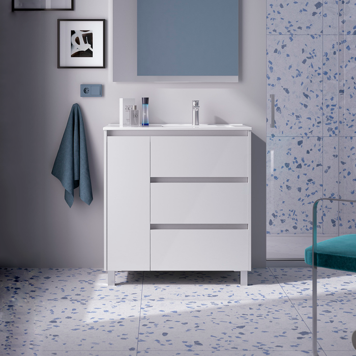 SALGAR NOJA 910 Mueble de Baño con Lavabo 3 Cajones 1 Puerta Izquierda Color Blanco Brillo