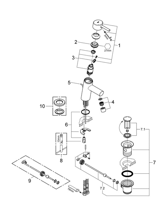 GROHE 27 644 003 TEMPESTA 110 Conjunto de ducha con barra 3 chorros (Rain, Jet, Massage) Cromo