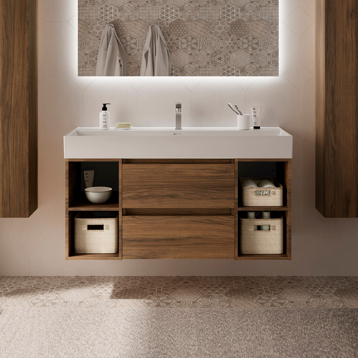 SALGAR 110500 BEQUIA Mueble de Baño con Lavabo 120 cm 2 Cajones 4 Huecos Nogal Maya