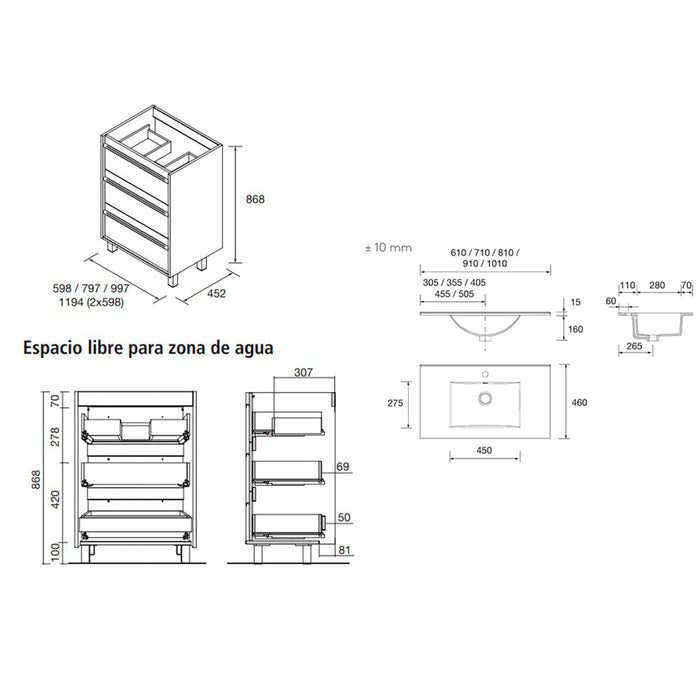 SALGAR ATTILA Mueble de Baño con Lavabo 3 Cajones Color Roble África