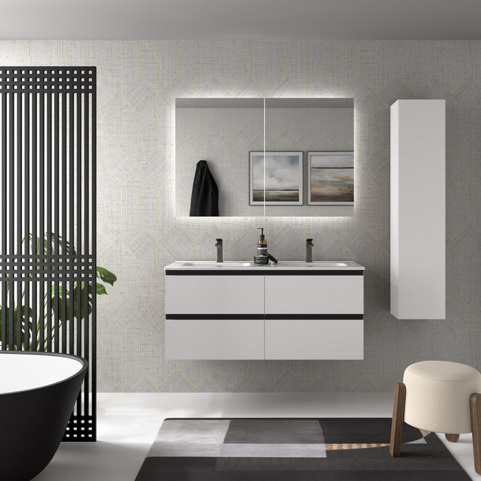 SALGAR 115925 BEQUIA METAL Mueble de Baño 2 pozas Porcelana 120cm Blanco Mate