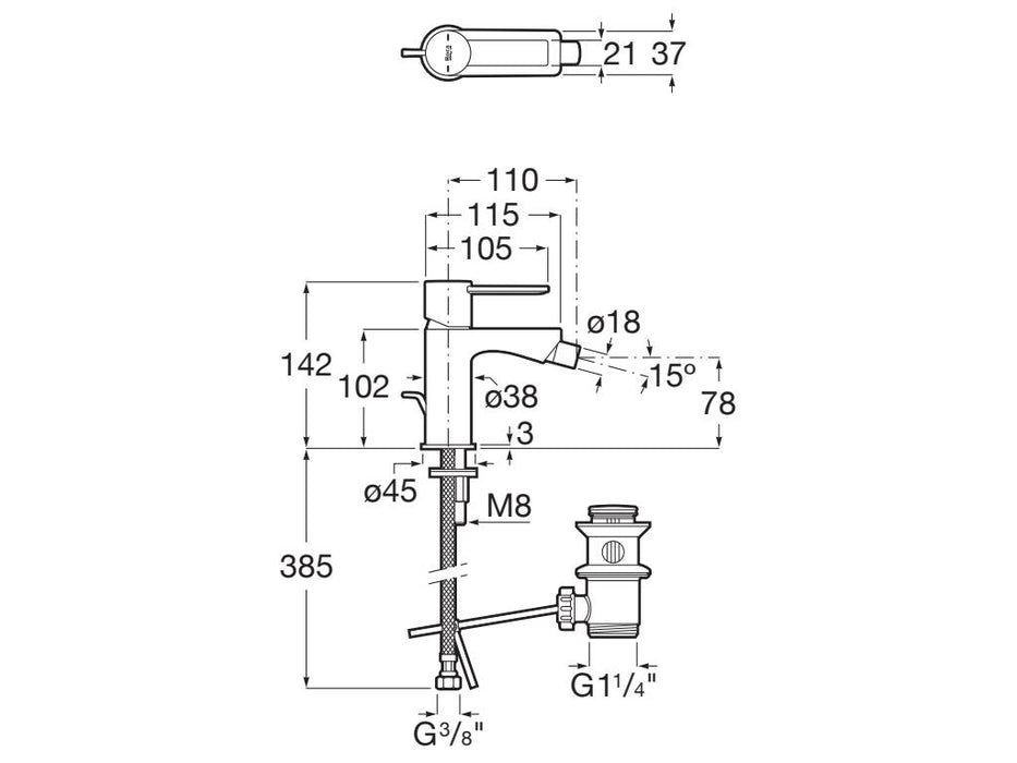 ROCA A5A605FC00 TARGA Grifo Monomando Bidé con Desagüe Automático Cromo