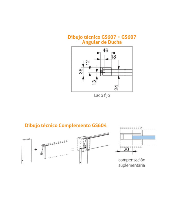 KASSANDRA GLASÉ Angular Ducha 2 Fijos + 2 Hojas Corredera 6 mm Plata Brillo Transparente