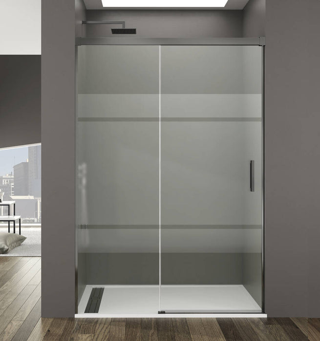 GME BASIC Mampara Frontal Ducha Corredera 1F+1C Titanio Vidrio Decorado