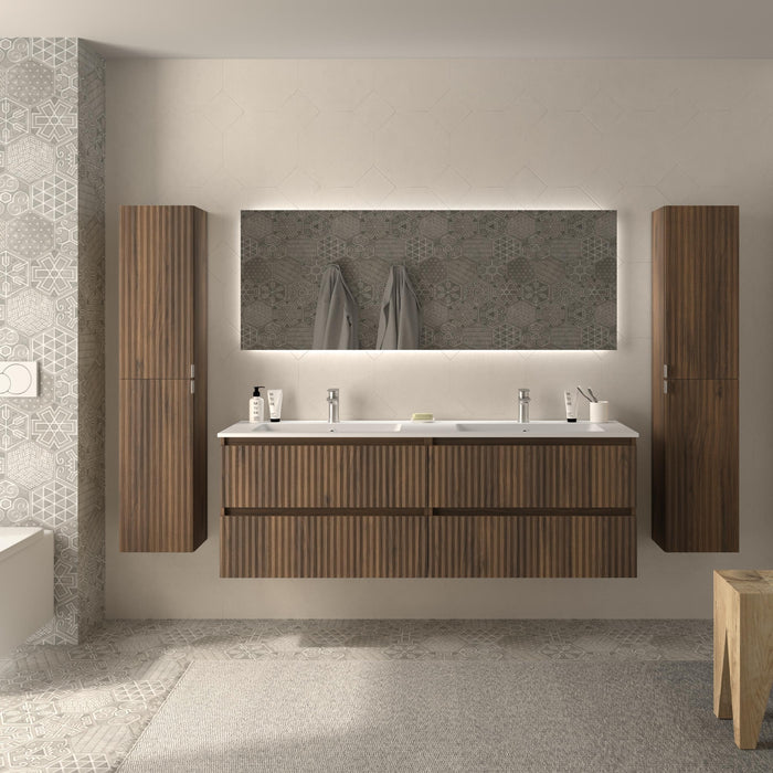 SALGAR 121755 KIRA Mueble de Baño 2 pozas Solid Surface 160cm Nogal