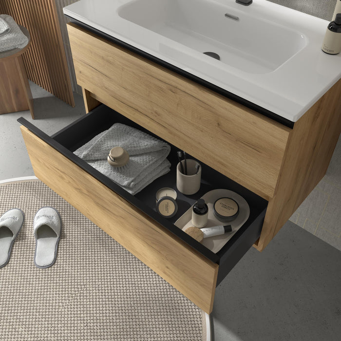 SALGAR 115926 BEQUIA METAL Mueble de Baño 2 pozas Porcelana 120cm Roble