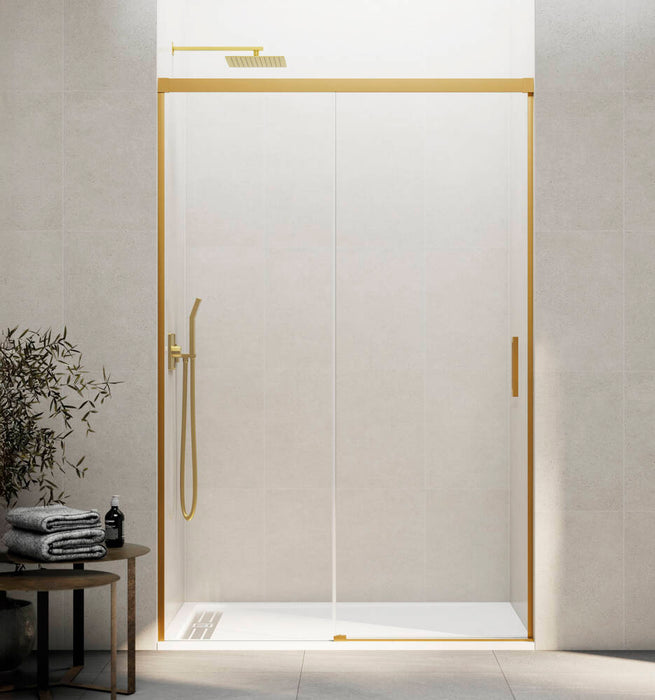 GME BASIC Mampara Frontal Ducha Corredera 1F+1C Oro Vidrio Transparente