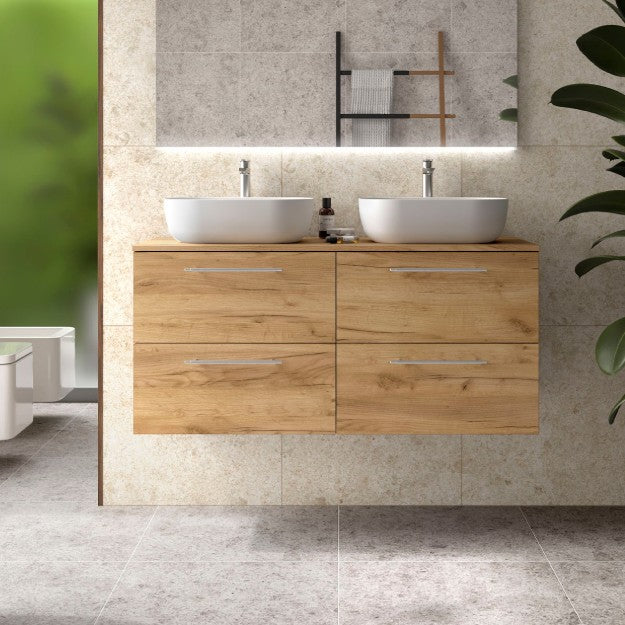 SALGAR SILANE 118085 Mueble de Baño con Tapa Encimera Color Roble África Tirador Anodizado