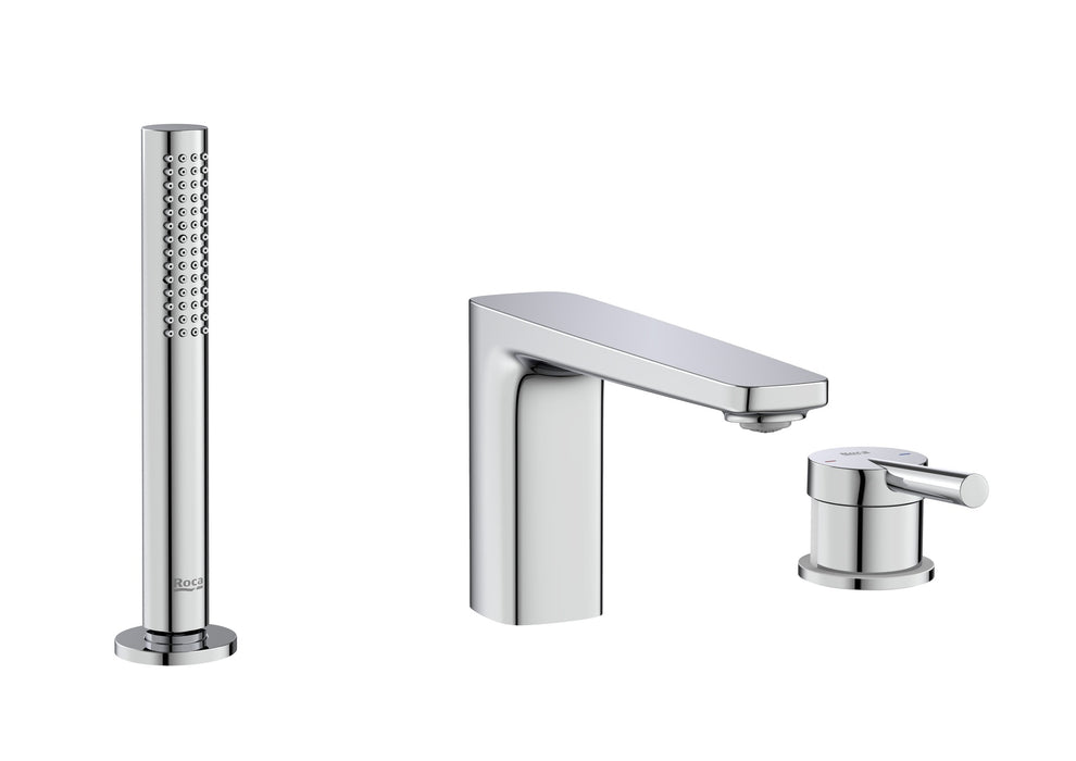 ROCA A5A986DC00 PALS Grifo Monomando de Repisa para Baño-Ducha con Caño Central Inversor y Equipo de Ducha Cromo