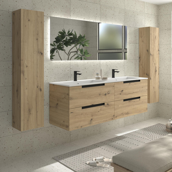 SALGAR 121990 LENI Mueble de Baño 2 pozas Solid Surface 160cm Roble