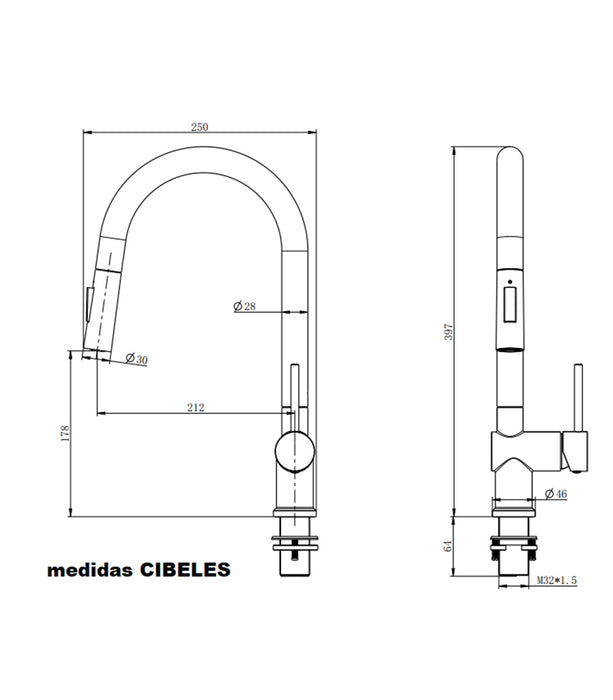 ARCOBAÑ 62EXCI CIBELES Monomando Fregadero Extraible