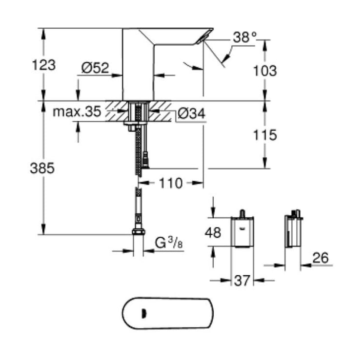 GROHE 36 452 000 BAU COSMOPOLITAN E Grifo Electrónico Infrarrojos Lavabo Cromo