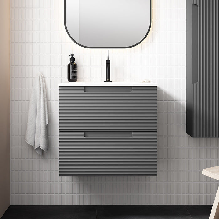 VISOBATH KYOTO Mueble de Baño con Lavabo 2 Cajones Suspendido Color Gris Ceniza