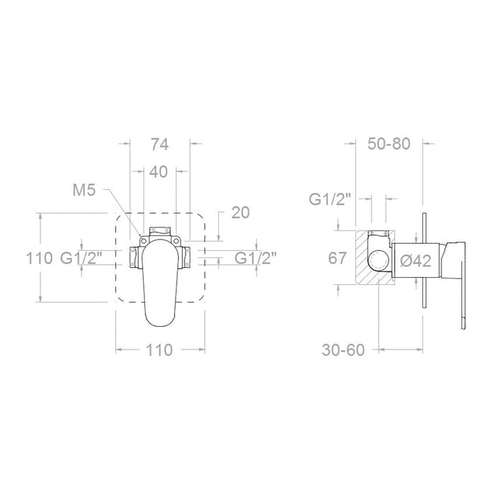 RAMONSOLER 361801SNM ALEXIA Grifo Ducha Empotrado 1 Vía Sin Equipo Negro Mate