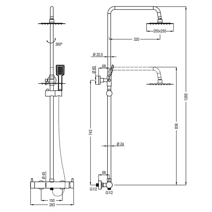 LLAVISAN L129484 QUAD BLACK Columna Monomando T2 Vias