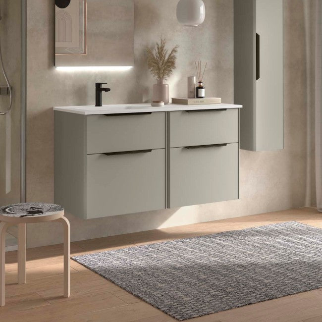 SALGAR 119771 LUVA Mueble+Lavabo 120 Con Encimera Derecha Gris  Satinado Tirador Negro