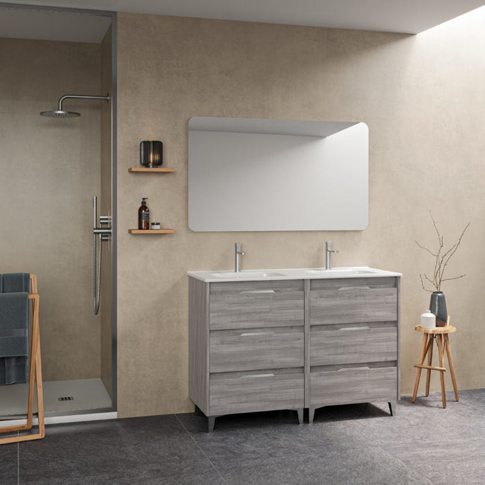 AMIZUVA C0073825 SUKI Mueble de Baño con Lavabo 6 Cajones 120 cm Gris Arenado