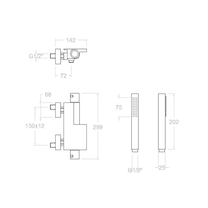 RAMONSOLER 2639KNM AROLA Grifo Termostático Baño Ducha Con Equipo Negro Mate