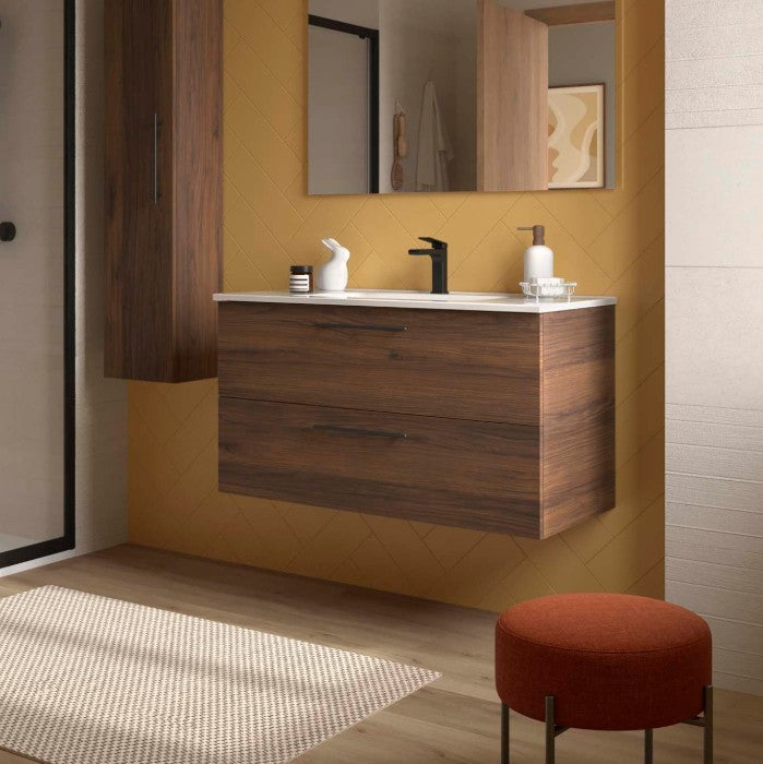 SALGAR SILANE Mueble+Lavabo Nogal Maya Tirador Negro Mate