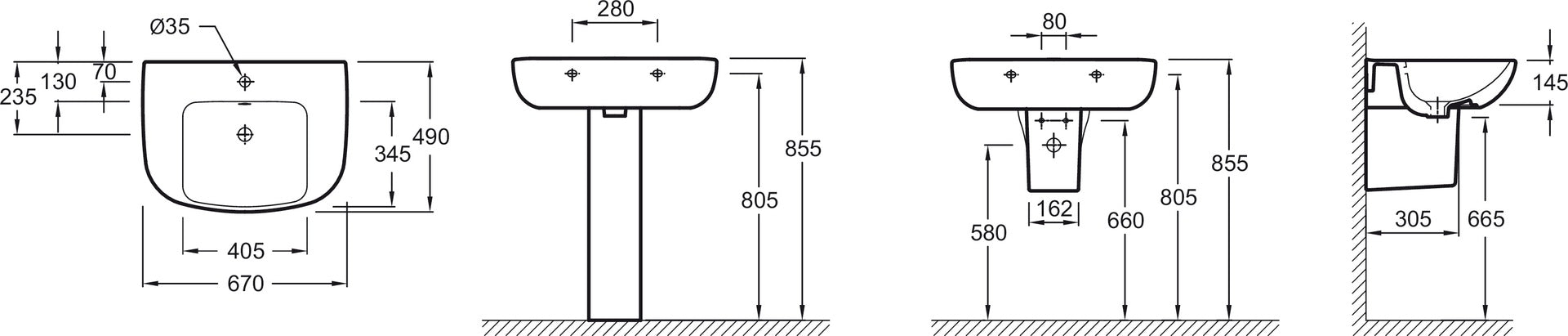 JACOB DELAFON E4754C-00 ODEON UP Lavabo 67x49 Blanco