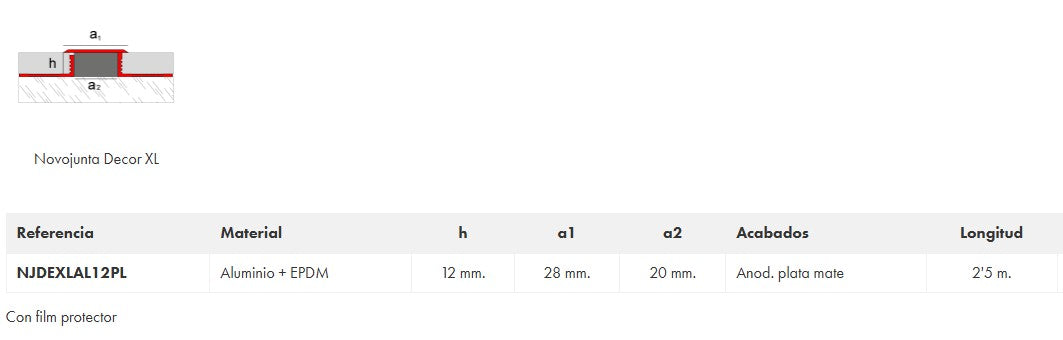 EMAC NOVOJUNTA DECOR XL Perfil 12x2500 Aluminio Plata Mate-13
