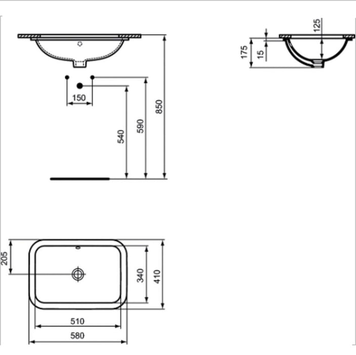 IDEAL STANDARD E506101 CONNECT Sink Undermount 58 Rectangular