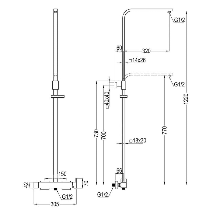 LLAVISAN L122354 CHEROKEE Dual Quad Shower Column single-handle