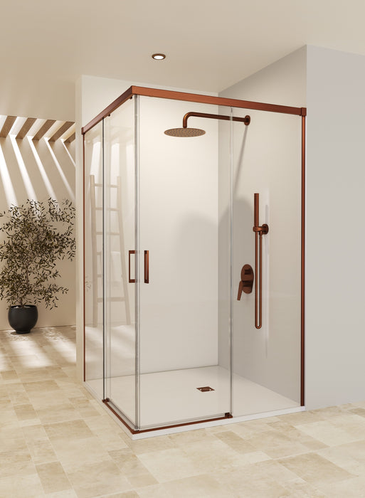 SB_X STYLO Mampara Ducha Rectangular Oro Rosa Cepillado Transparente