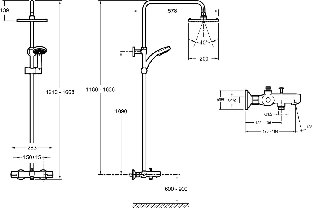 JACOB DELAFON E78192-CP JULY Square Bath-Shower Column