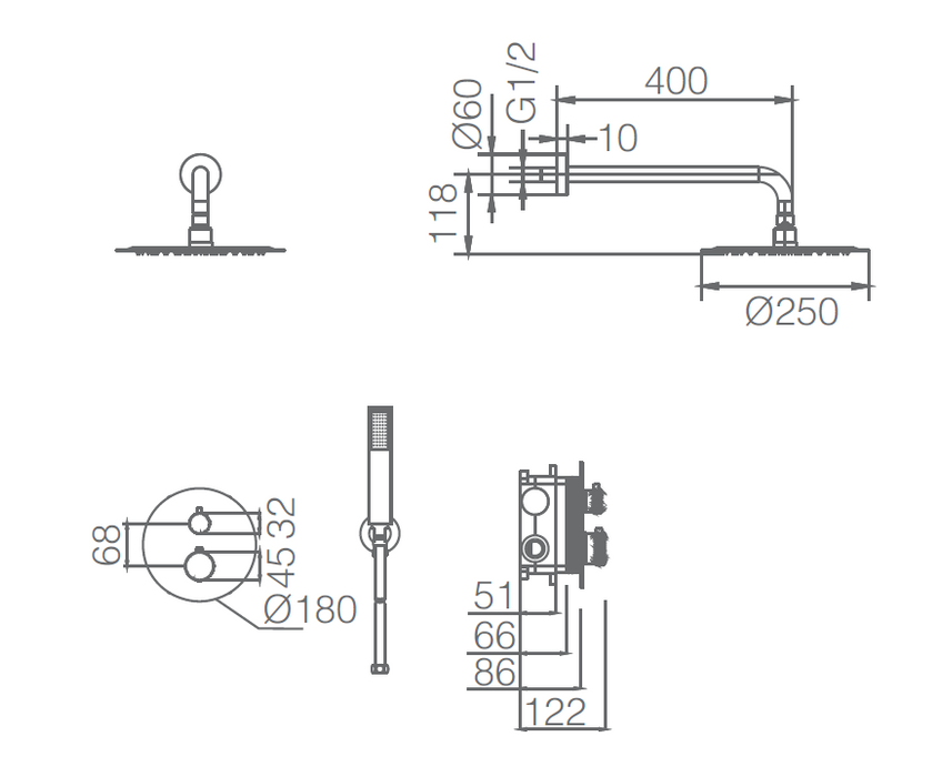 IMEX GTD038/BGM LINE Conjunto de Ducha Empotrado Termostático Black Gun Metal