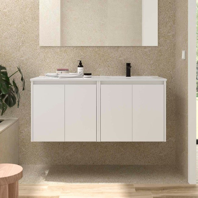 SALGAR 118772 NOJA Mueble+Lavabo 4 Puertas 120 cm Color Blanco Mate Con Encimera Izquierda