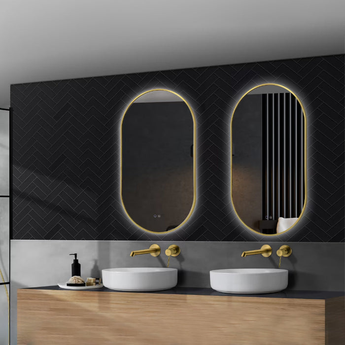 LEDIMEX TOKY022/90OC TOKYO Elliptical Backlit LED Mirror Brushed Gold 50x90 cm