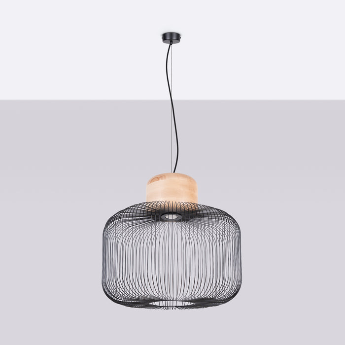 SOLLUX SL.1848 Lámpara colgante GABBIA 55 negro/madera natural
