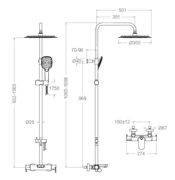 RAMONSOLER 945602RP300 BLAUTHERM Thermostatic Faucet Set Bath-Shower Telescopic Bar Chrome