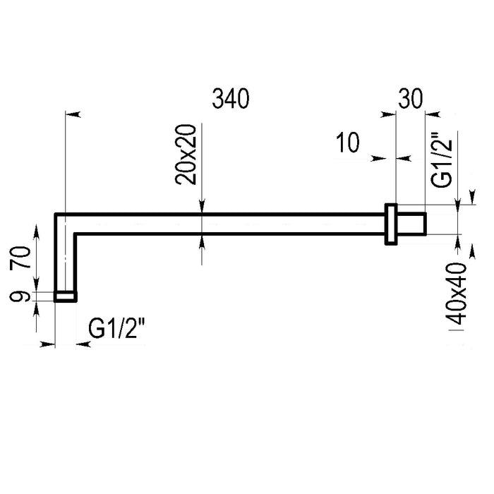 PRESTO 70150 Brazo de ducha cuadrado 350 mm Cromo