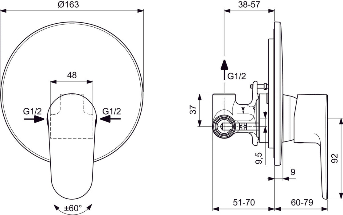 IDEAL STANDARD A7192XG CERAFINE O Grifo Monomando Ducha Empotrado 1 Vía Negro Seda