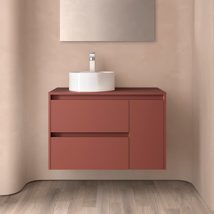 SALGAR NOJA 910 Mueble de Baño con Tapa Encimera 2 Cajones 1 Puerta Derecha Color Rojo Mate