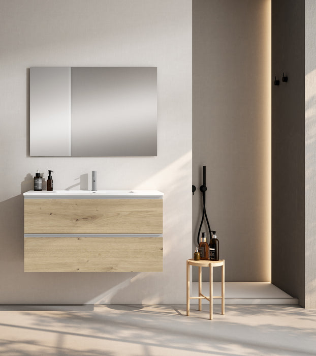 VISOBATH GRANADA Complete Set of Wall Hung Bathroom Furniture 2 Drawers Costa Oak Color Aluminum Handle