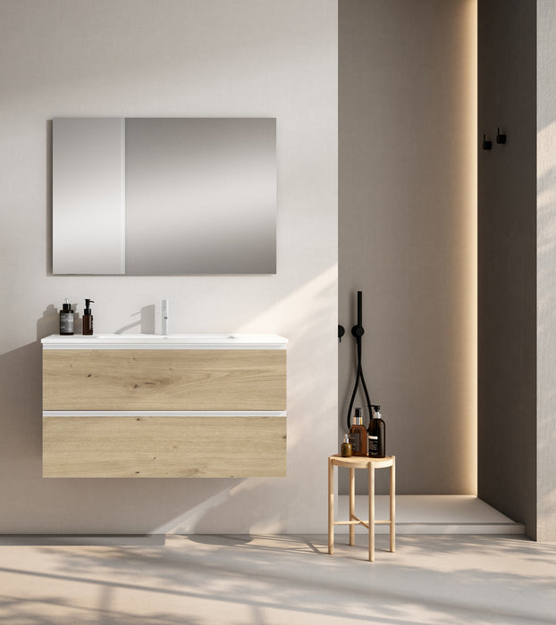 VISOBATH GRANADA Complete Set of Wall Hung Bathroom Furniture 2 Drawers Costa Oak Color White Handle