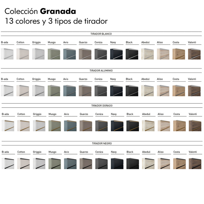 VISOBATH GRANADA Complete Set of Wall Hung Bathroom Furniture 2 Drawers Costa Oak Color Black Handle