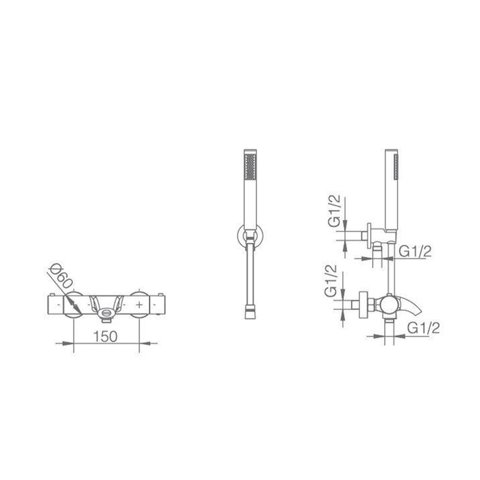 IMEX BDK034-4 MOSCOW Thermostatic Bathtub and Shower Faucet with s.316 Steel Equipment