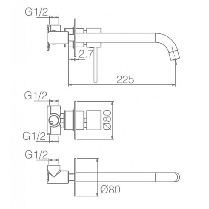 IMEX GLIS045/NG MILOS STICK Grifo de Lavabo Empotrado Negro Mate